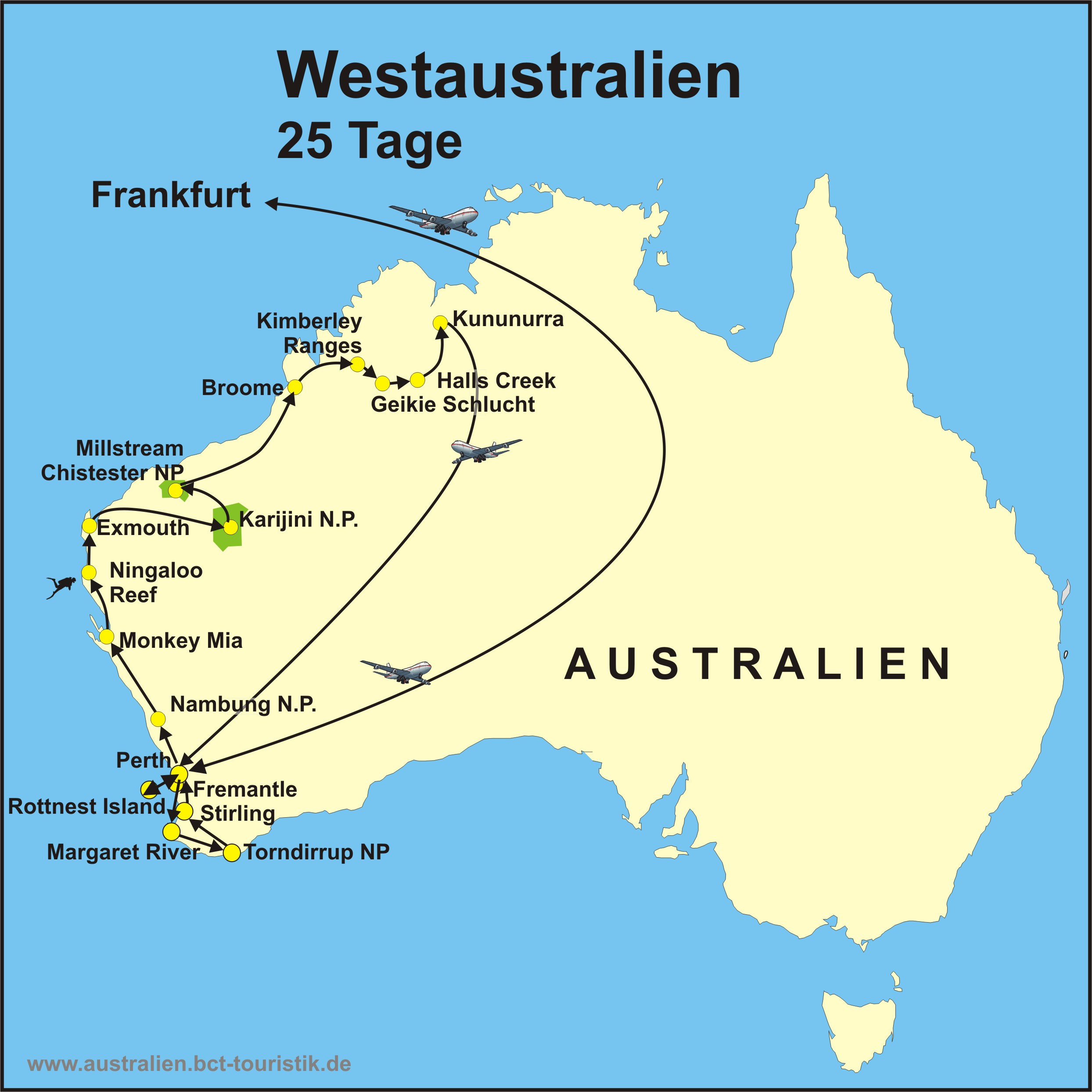 Reiseroute der Australien Reisen